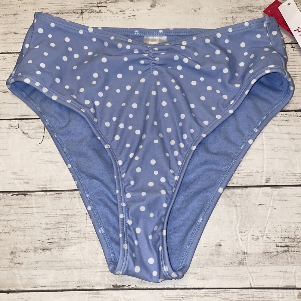 Xhilaration Bikini Bottom Womens Medium Blue White Dot High Waist Periwinkle M